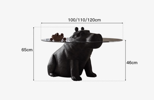 Журнальный стол бегемот, черный, закаленное стекло, 110*110*65 см