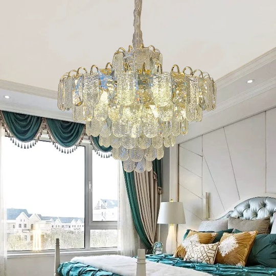 Люстра подвесная, золото, хрусталь, THOMAS 60*51 металл, E14.