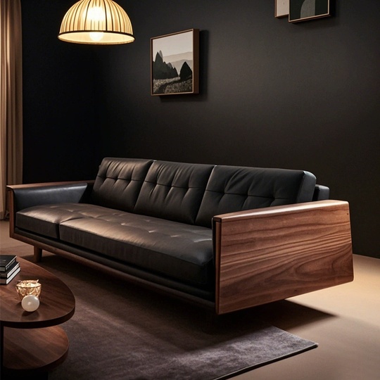 Прямой диван Courtney темный орех, кожа, 240*85*80 см