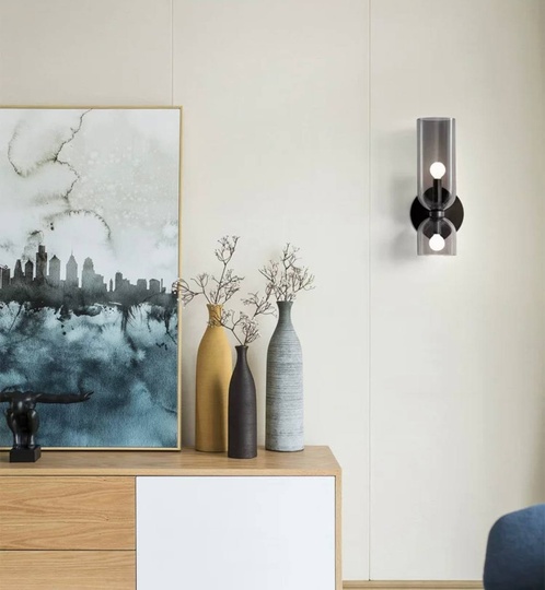 Настенный светильник, Бра MARSHALL 14*35, дымчато-серый, металл, стекло, Е14.