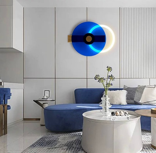 Настенный светильник, Бра, GEOFF 40*30, синий, металл, LED.