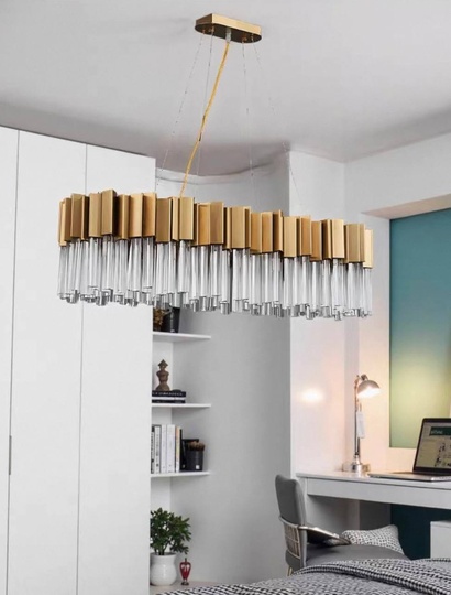 Люстра подвесная медная Evoloji, металл, хрусталь, трос 100 см, 110*40 см, G9