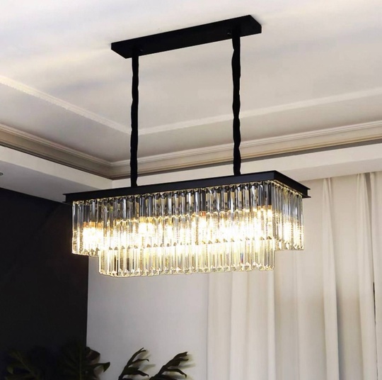 Люстра подвесная, черный, кристалл, GRETA 60*28, металл, E14.