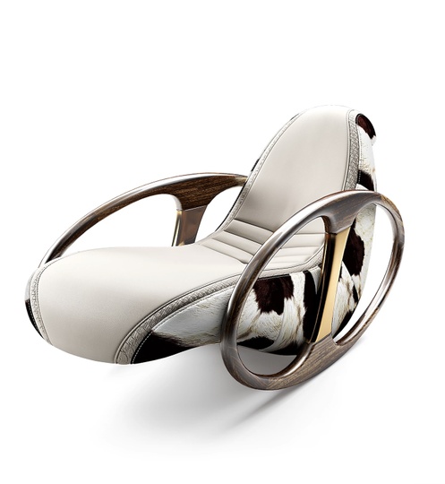 Кресло качалка, серое, Mivica, кожа, 72*140*75 см, итальянский стиль