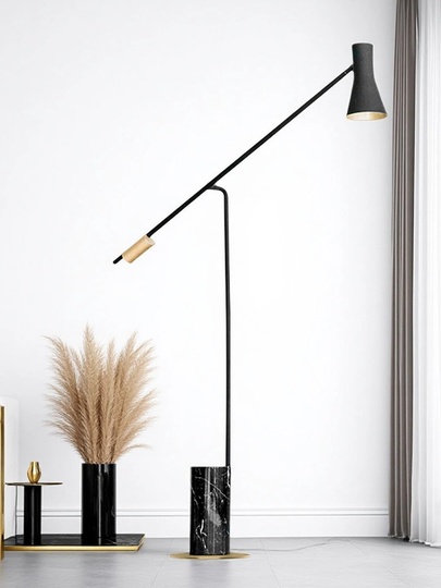 Торшер черный, золото, 80*140 см, LED, Е27, мрамор, 10 Вт