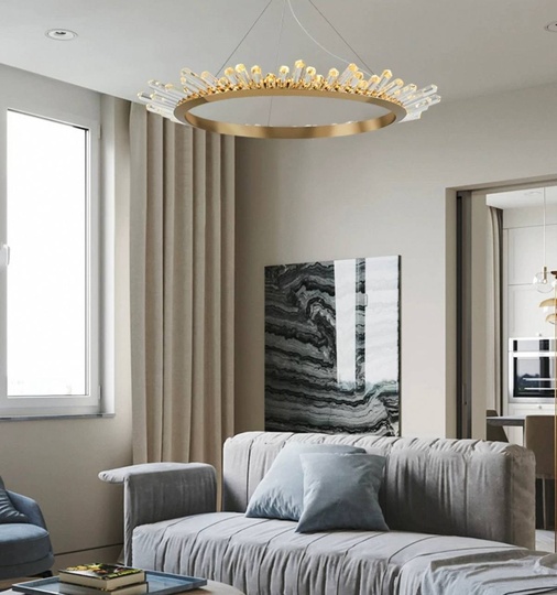 Люстра подвесная, золото, кристалл, KESTER 100*15 металл, LED.