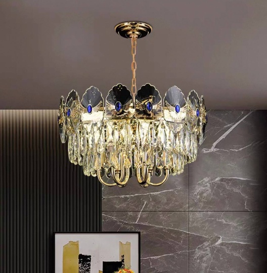 Люстра подвесная, золото, хрусталь, TOMA 75*38 металл, E14.