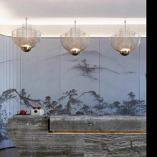 Люстра подвесная, золото, металл-сетка, HALSEY 60*74, металл, LED.