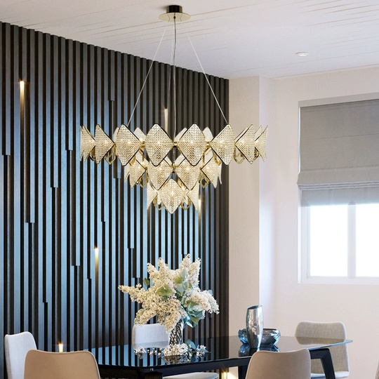 Люстра подвесная, золотой, бусины, ESTER 80*60*40, металл, G4.