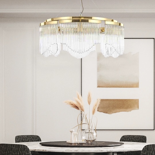 Люстра подвесная, золото, хрусталь, LATESHA 90*29, металл, E14.