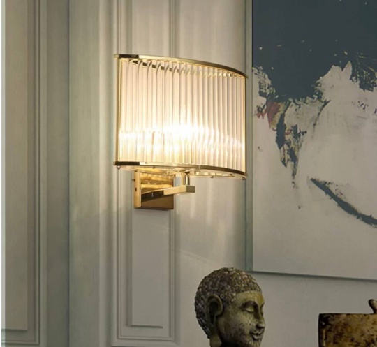 Настенный светильник, БРА WAYNE 30*28, золото, прозрачный, стекло, металл, Е14.