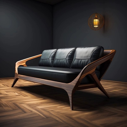 Прямой диван Hughes темный орех, кожа, 200*80*85 см