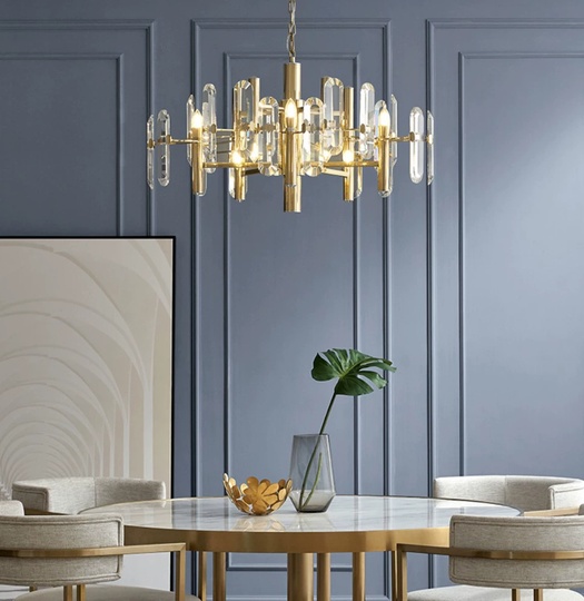 Люстра подвесная, золотой, хрусталь, EILEEN 80*42, металл, E14.