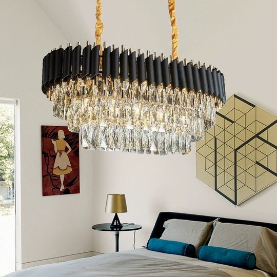 Люстра подвесная, черный, стекло, DANGLING 100*32, металл, E14.