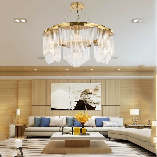 Люстра подвесная, золото, хрусталь, LATESHA 56*29, металл, E14.