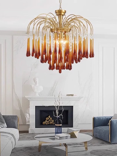 Люстра подвесная, бронза, стекло, NORTON 35*48 металл, E14.