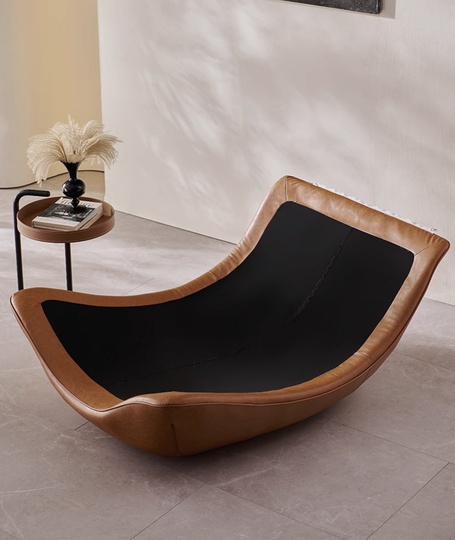 Дизайнерское кресло коричневое, 107*152*80 см, кожа, ткань, итальянский стиль