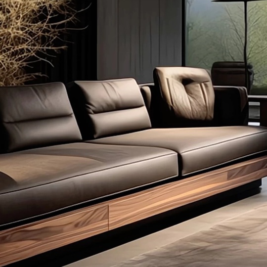 Прямой диван Beatrice темный орех, кожа, 280*90*70 см