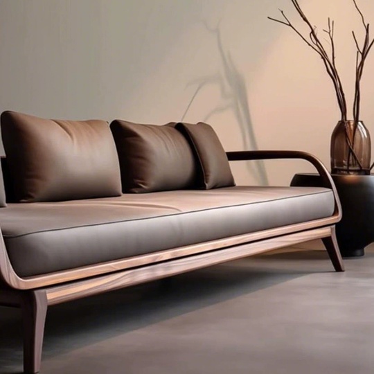 Прямой диван Phillips темный орех, кожа, 200*85*80 см