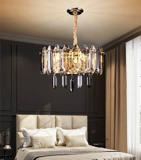 Люстра подвесная ALAGEYIK 60*32 дымчатый, кристалл, металл, Е14.