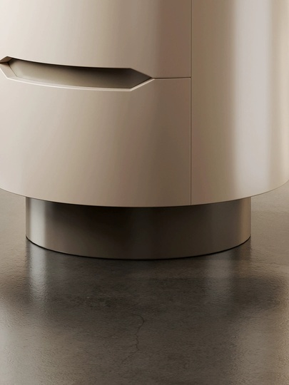 Круглая прикроватная тумбочка, кремовый цвет, 2 ящ., 40х46 см.