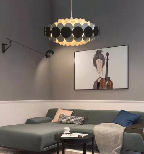 Люстра подвесная, черный, белый, ПММА, ADNAN 80*80, металл, Е14