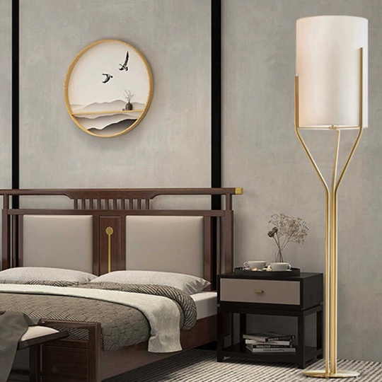 Торшер белый, медь Amelli 34*175, светодиодный, E27, металл, ткань