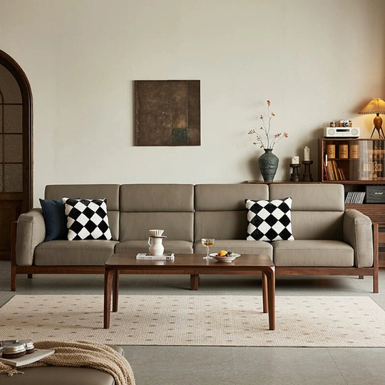 Прямой диван Clarke темный орех, кожа, 280*85*92 см