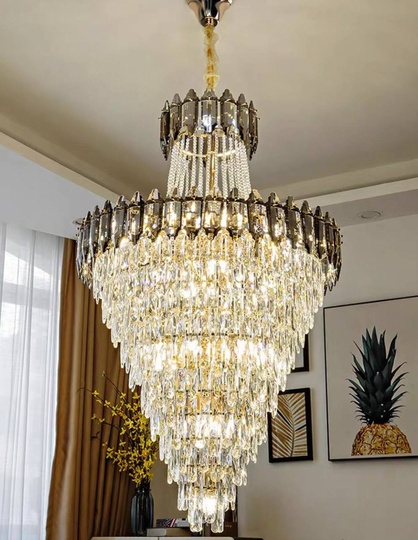 Люстра подвесная, золото, дымчатый, кристалл,  DARK WOLF 40*80 металл, E14.