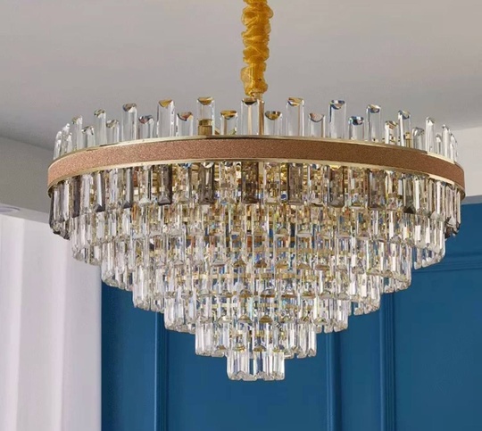 Люстра подвесная AKSES 100*50 золото, кристалл, металл, Е14.