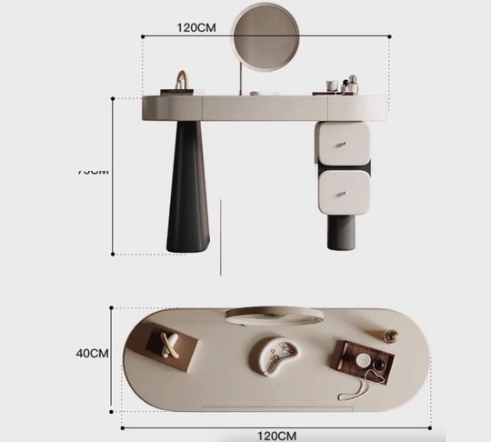 Туалетный столик Seuler, кремовый цвет, с пуфиком и зеркалом, 120х40х75 см, итальянский стиль.