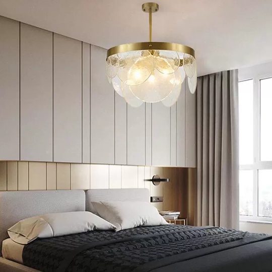 Люстра подвесная, бронза, стекло, RYAN 45*30 металл, E14.