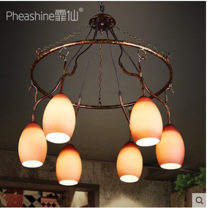 Люстра крышных ламп кованого железа шесть