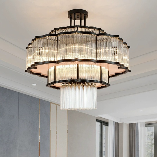 Люстра подвесная, черный, стекло, AYCAN 60*60, металл, E14.