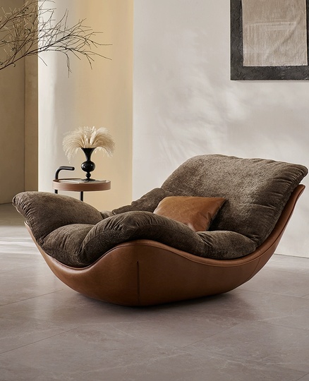 Дизайнерское кресло коричневое, 107*152*80 см, кожа, ткань, итальянский стиль
