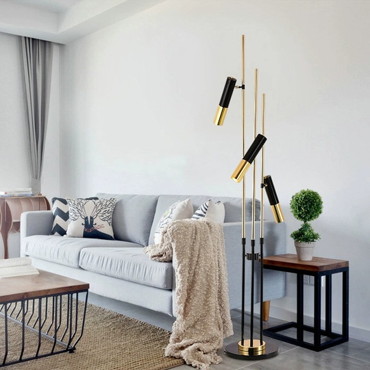 Торшер с направляющими плафонами черный, золото Tadle 30*175, LED, E14, металл