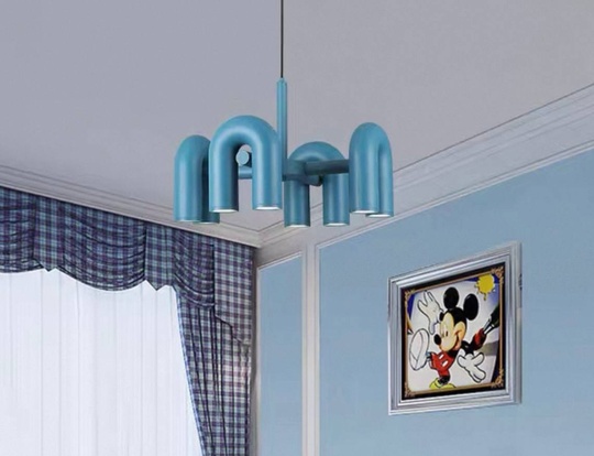 Светильник подвесной голубой Elluvix, металл, трос 150 см, 80*38 см, LED