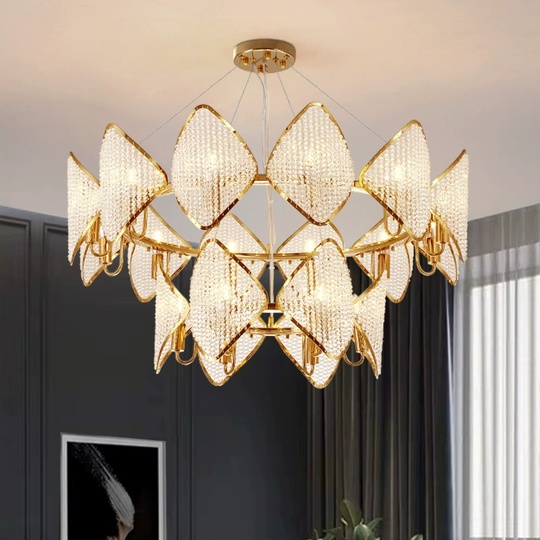 Люстра подвесная, золотой, бусины, ESTER 80*60, металл, G4.