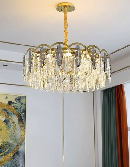 Люстра подвесная, медь, пепельный, кристалл, GUMUS 40*28, металл, Е14.