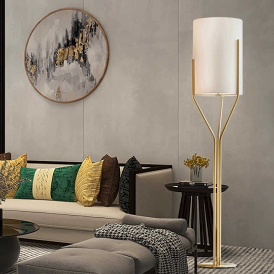 Торшер белый, медь Amelli 34*145, светодиодный, E27, металл, ткань