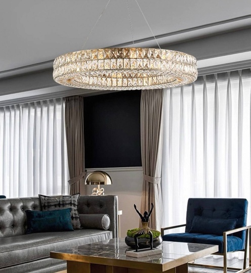 Люстра золотая Evlorm, металл, кристалл, 80*12 см, подвесная, Е14