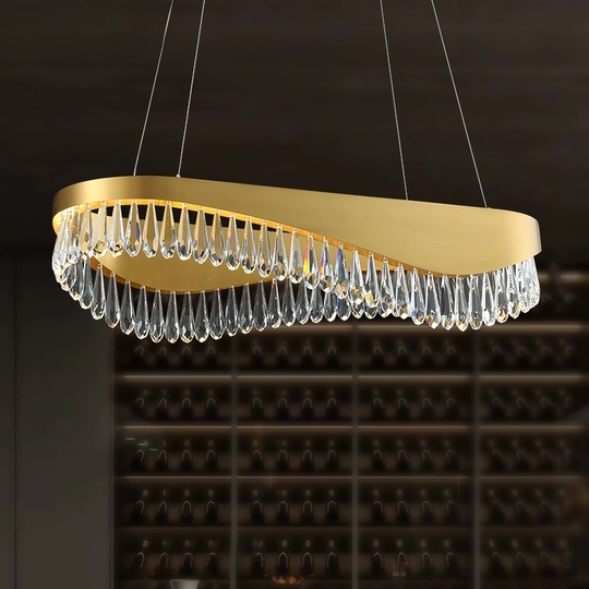 Люстра подвесная, медь, кристалл, GUNEY 100*25, металл, LED.