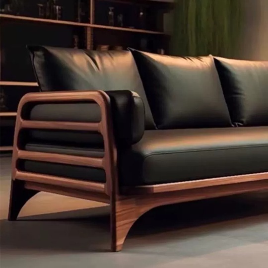 Прямой диван Louis темный орех, кожа, 200*80*70 см