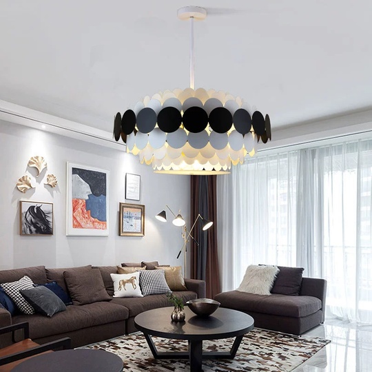 Люстра подвесная, черный, белый, ПММА, ADNAN 50*80, металл, Е14