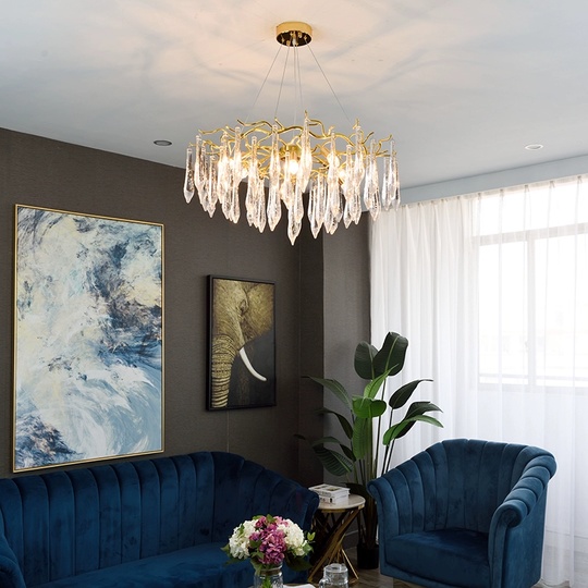 Люстра подвесная золотая Orynex, металл, стекло трос 100 см, 60*35 см, E14