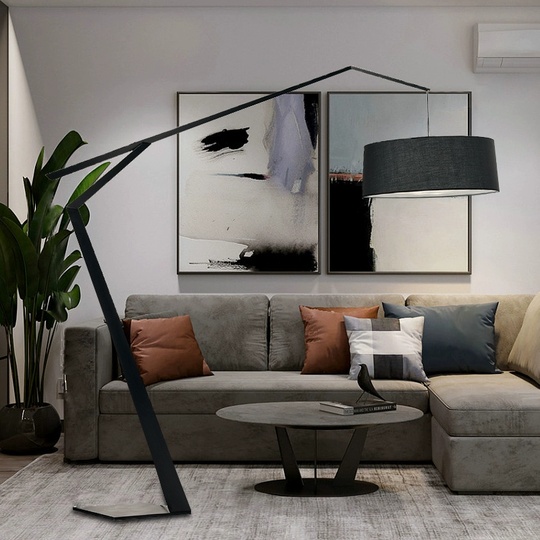 Торшер, черный, серый, Lumens 186*186, светодиодный, E27, металл, ткань