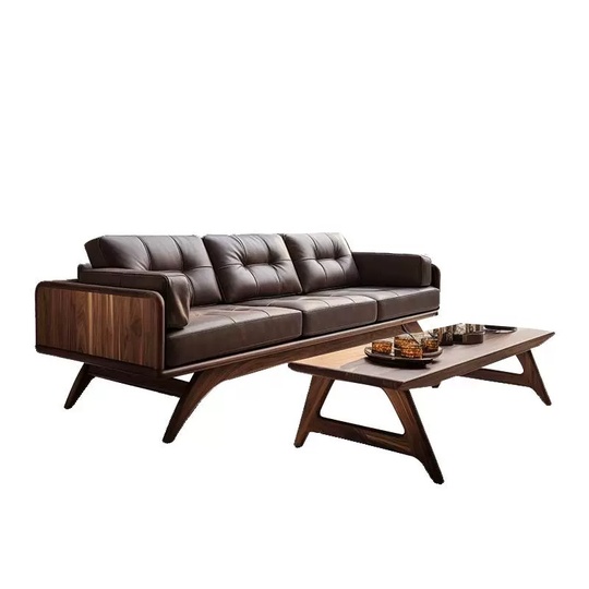 Прямой диван Harrison темный орех, дерево, кожа, 240*80*70 см