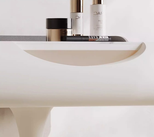 Туалетный стол сливочный 80*77*45,8 см, массив дерева, 1 ящик, с пуфом и зеркалом