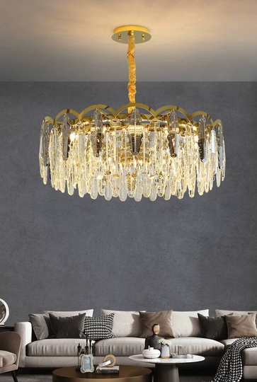 Люстра подвесная, медь, пепельный, кристалл, GUMUS 80*28, металл, Е14.