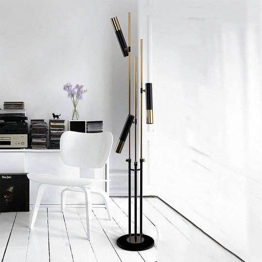 Торшер с направляющими плафонами черный, золото Tadle 30*175, LED, E14, металл